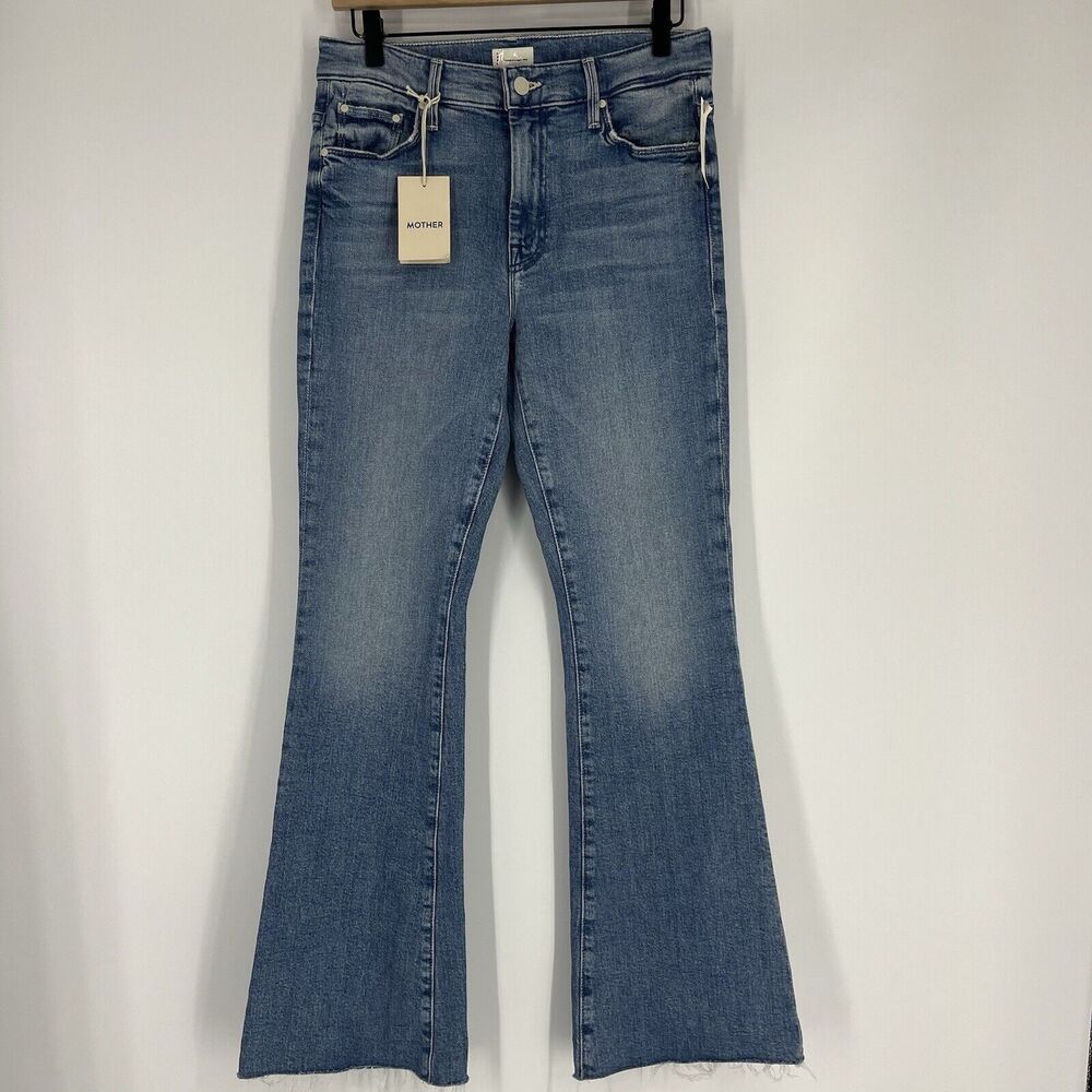 Mother Jeans Size 28 The Weekender Fray Blue Punk Charming Stretch Flare Denim